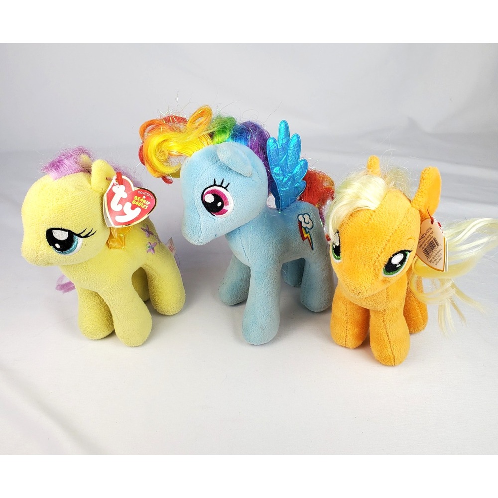 Ty My Little Pony MLP 2015 Plush Lot of 3 Rainbow Sparkle, Fluttershy, Applejack